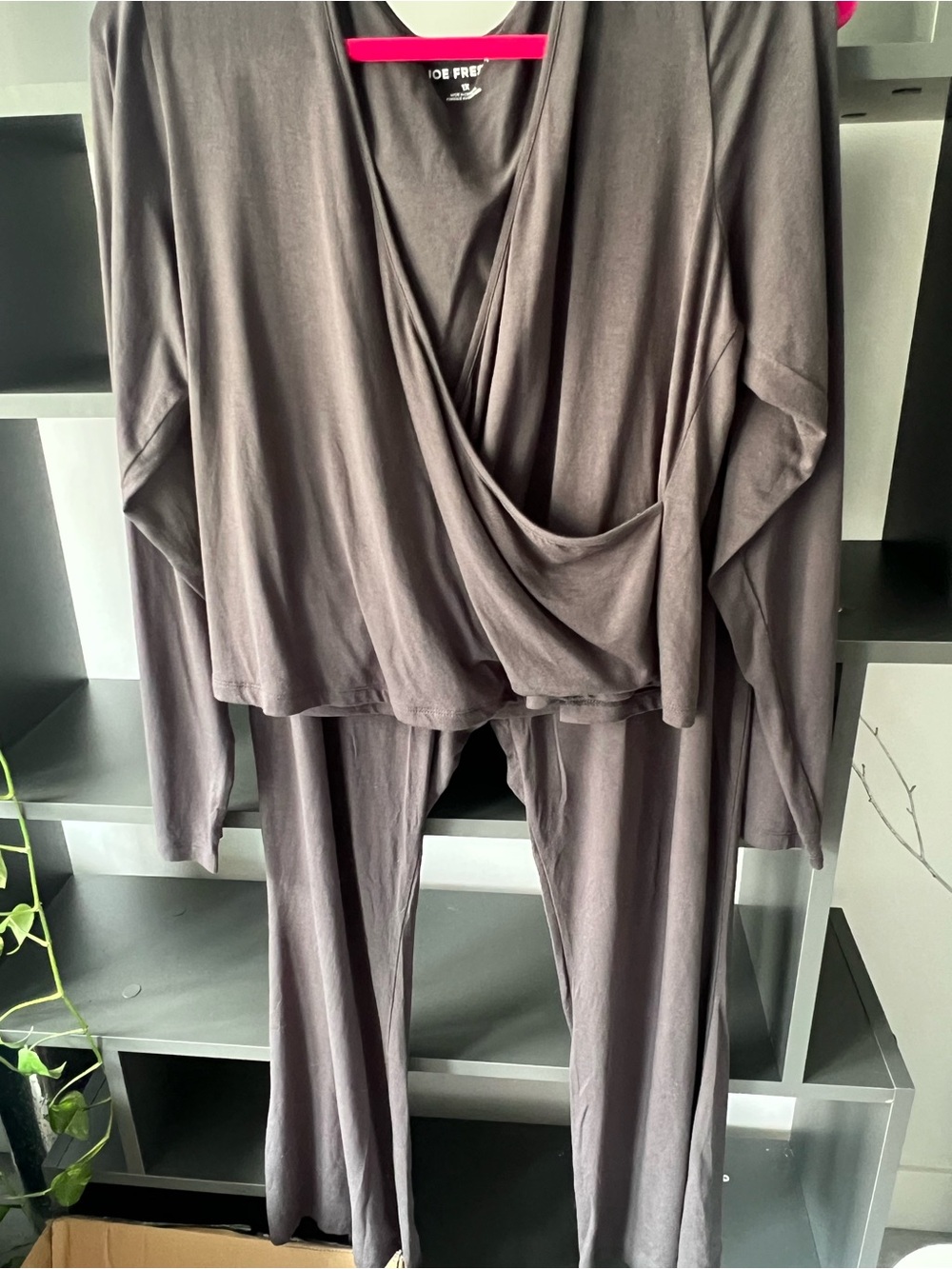 Joe Fresh Silky Wrap-Front Lounge Set in Charcoal - Picture 6 of 7